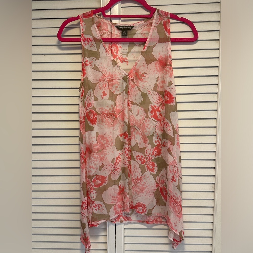 Tommy Bahama Cream Sleeveless Asymmetrical Blouse